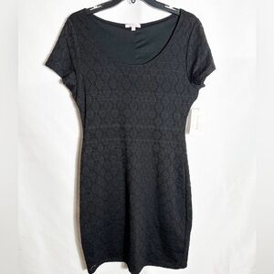 NWT Isaac Mizrahi Women's Large Shift Dress Black Lace Short Sleeve